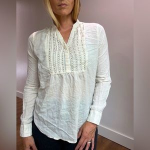Abercrombie 100% Cotton Beaded White Long Sleeve Shirt - Size Small